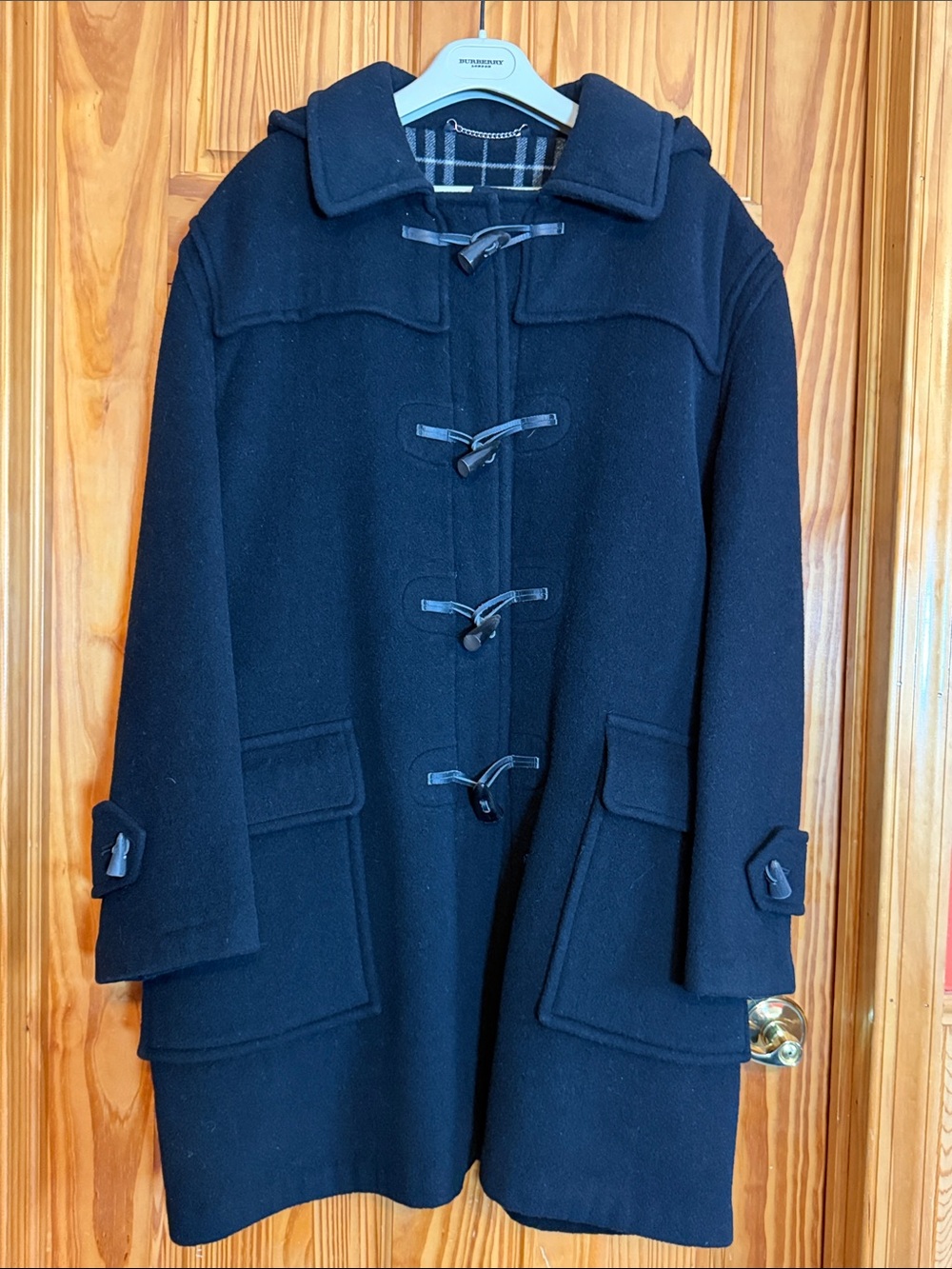 Burberry Black Wool Toggle Pea Coat